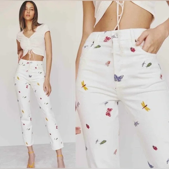 Reformation White Floral Women Jeans - Picture 2 of 16